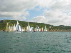 The fleet struggles to round St Cats, GBR9148T (Sastrugi, Dufour 34 won class 5C) 2010 Round the Island race