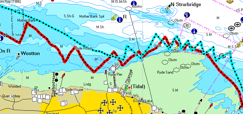 One More Knot's and Rhapsody's GPS plot passing Ryde Sand