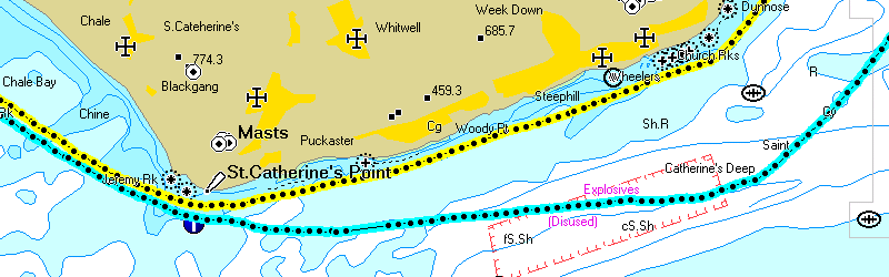 One More Knot's and Rhapsody's GPS plot south of St Catherine's Point